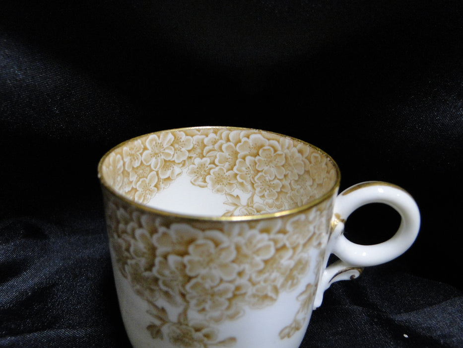 Royal Worcester Tan Flowers on White: Demitasse Cup & Saucer Set, Crazing