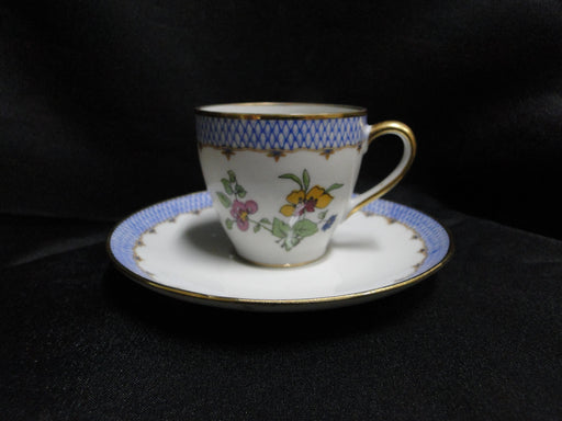 Charles Ahrenfeldt Blue Lattice, Florals: Demitasse Cup & Saucer Set, 2", As Is
