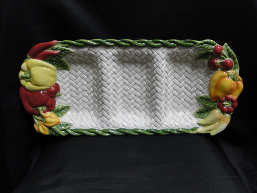 Fitz & Floyd Pepper Gourmet: 3-Part Relish Dish, 19 1/4" x 8 1/2" x 2"