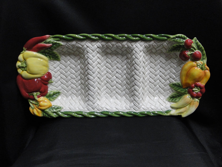 Fitz & Floyd Pepper Gourmet: 3-Part Relish Dish, 19 1/4" x 8 1/2" x 2"