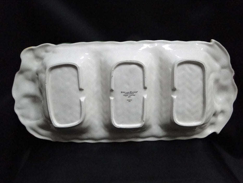 Fitz & Floyd Pepper Gourmet: 3-Part Relish Dish, 19 1/4" x 8 1/2" x 2"