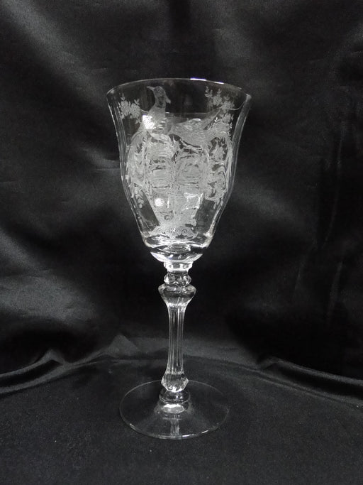 Tiffin Persian Pheasant, 17358, Etched Birds: Water or Wine Goblet (s), 8" Tall