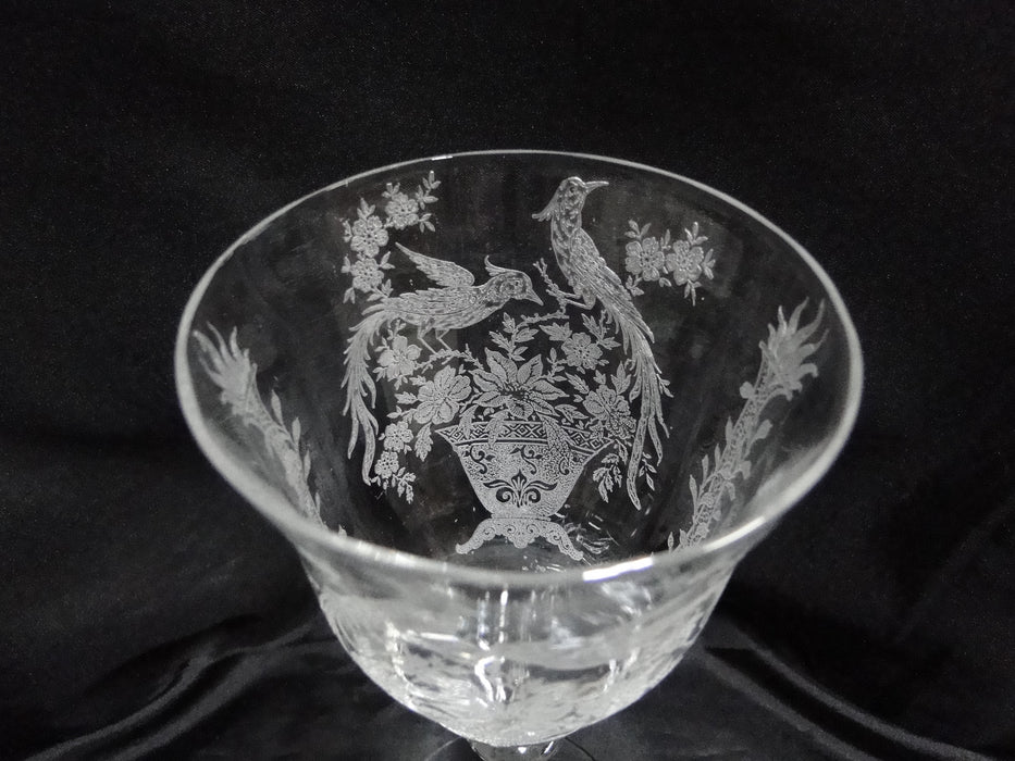 Tiffin Persian Pheasant, 17358, Etched Birds: Water or Wine Goblet (s), 8" Tall