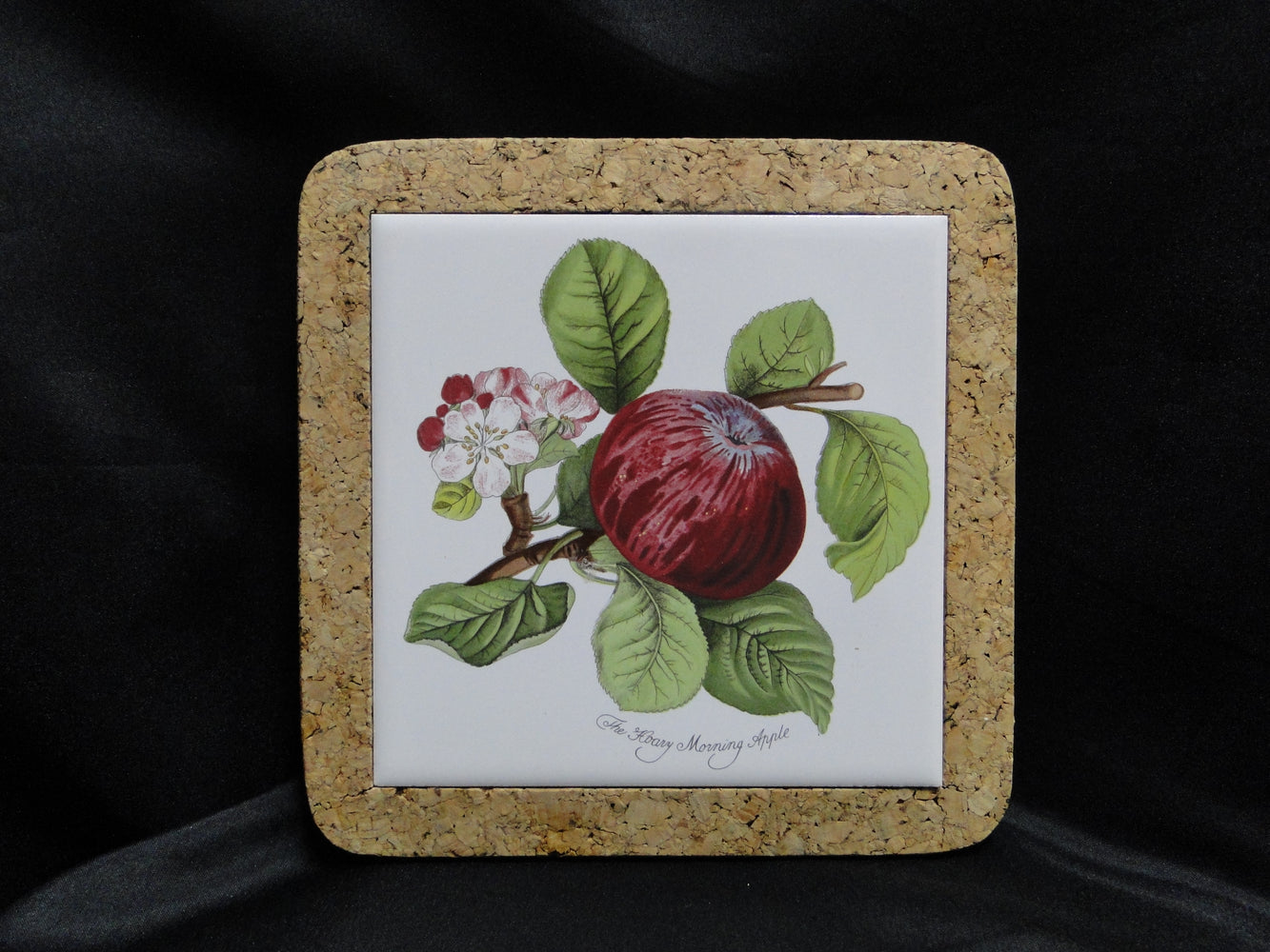 Portmeirion Pomona: Square Cork Back Trivet, Hoary Morning Apple, 7 5/8"