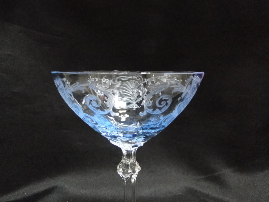 Fostoria Versailles Blue, Etched: Champagne / Sherbet, 6" Tall, As Is