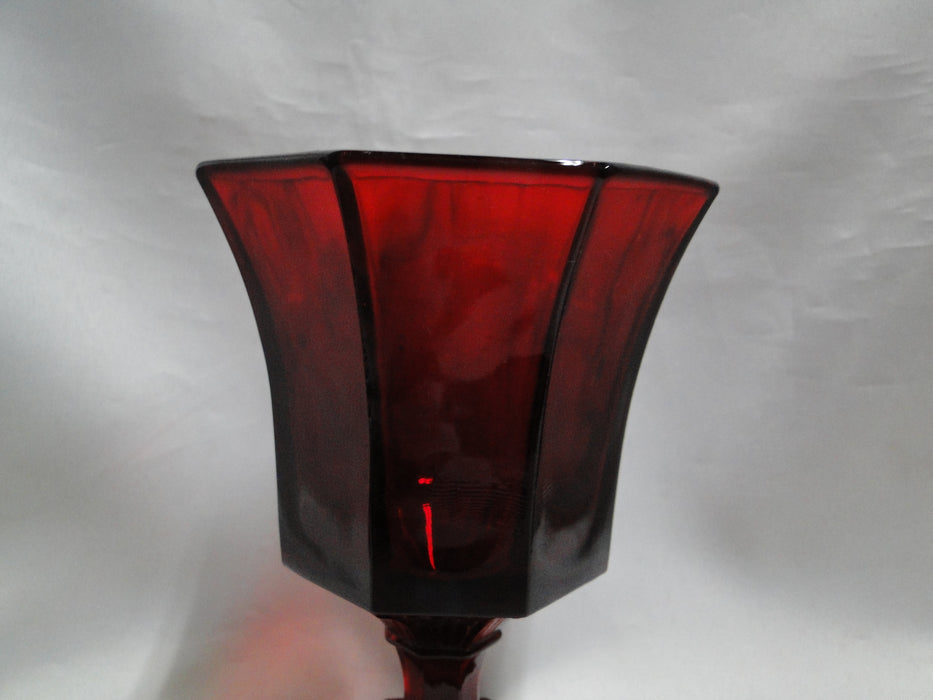Independence Octagonal Ruby Red: Water or Wine Goblet, 6" Tall, As Is