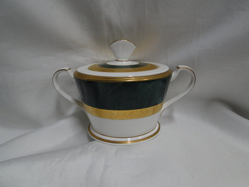 Noritake Fitzgerald, 4712, Green Marble, Gold: Sugar Bowl & Lid, 4" Tall