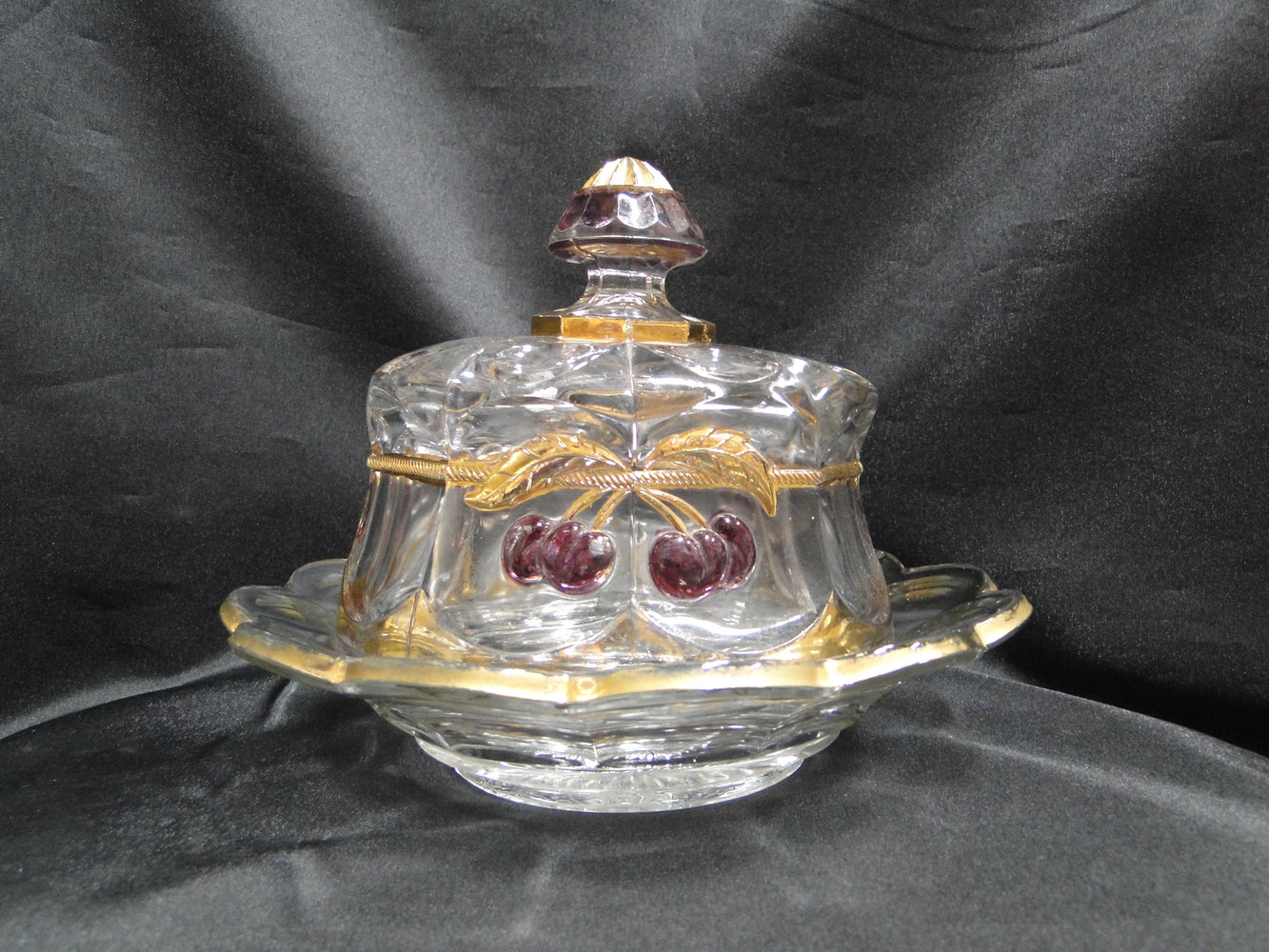 Mosser Glass Cherry Thumbprint: Round Butter Dish & Lid