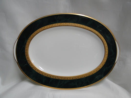 Noritake Fitzgerald, 4712, Green Marble, Gold: Oval Serving Platter, 12 1/2"