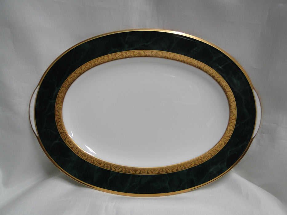 Noritake Fitzgerald, 4712, Green Marble, Gold: Oval Serving Platter, 12 1/2"