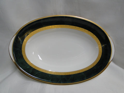 Noritake Fitzgerald, 4712, Green Marble, Gold: Oval Serving Bowl, 10 1/8"