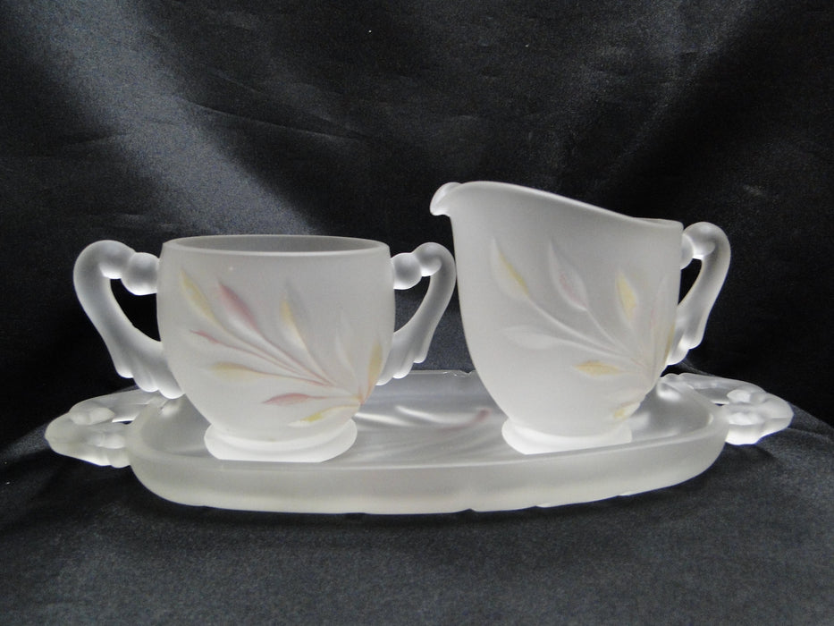 Indiana Glass Willow Frost Pink Yellow: Open Sugar Bowl, Creamer, & As Is Tray