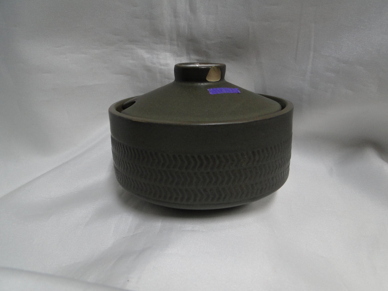 Denby-Langley Camelot Dark Green: Sugar Bowl w/ Chipped Handle on Lid, As Is