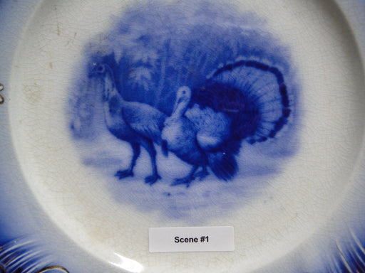 Wheeling Pottery La Belle China Flow Blue Turkey: #1 Dinner Plate, 10 1/8", Craz
