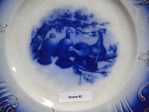 Wheeling Pottery La Belle China Flow Blue Turkey: #2 Dinner Plate, 10 1/8", Craz
