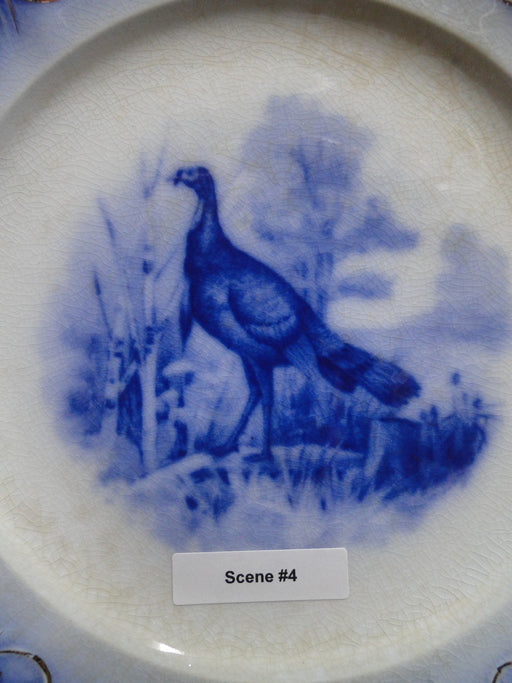 Wheeling Pottery La Belle China Flow Blue Turkey: #4 Dinner Plate, 10 1/8", Craz