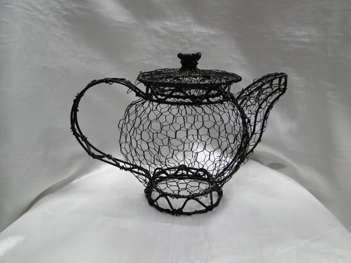 Wire Frame & Chicken Wire Mesh: Teapot & Lid Sculpture, 7 3/4" Tall