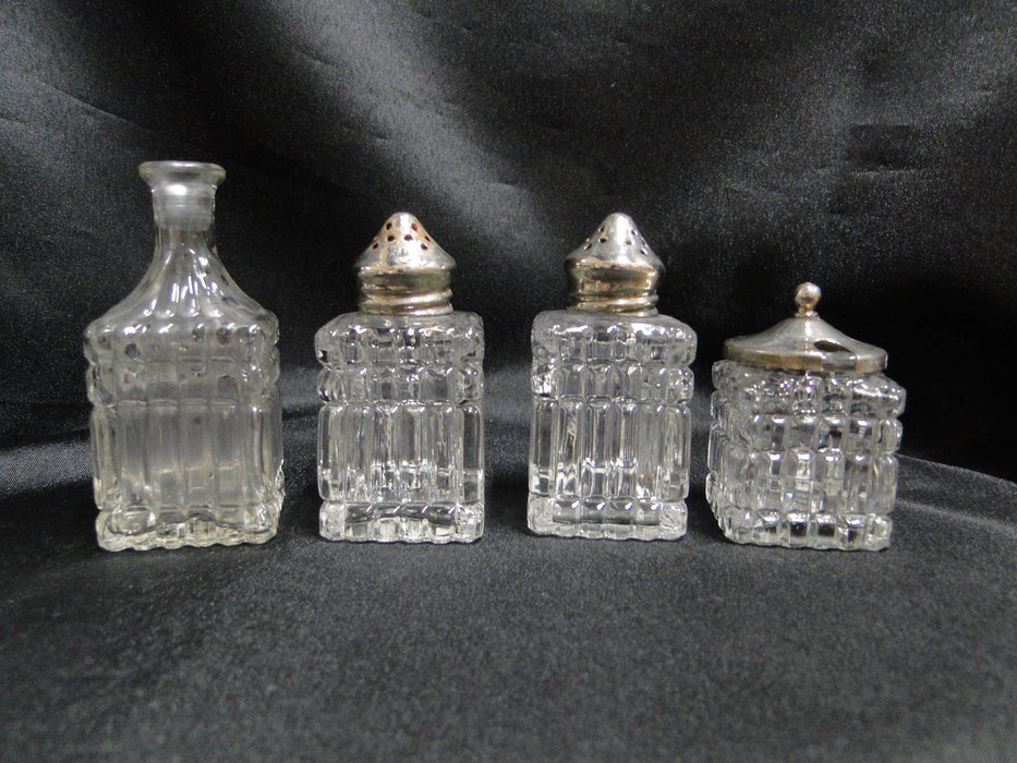 Condiment Set & Metal Holder: Salt, Pepper, Sugar / Jam & Lid, Bottle