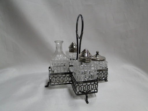 Condiment Set & Metal Holder: Salt, Pepper, Sugar / Jam & Lid, Bottle