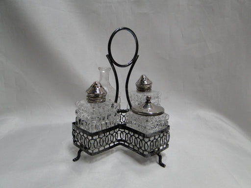 Condiment Set & Metal Holder: Salt, Pepper, Sugar / Jam & Lid, Bottle