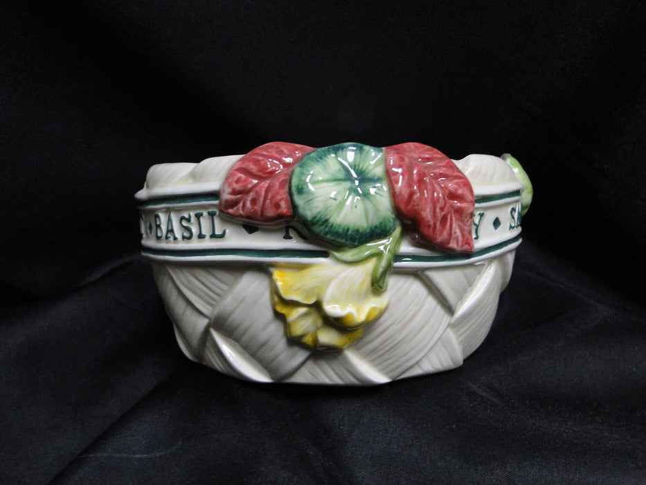 Fitz & Floyd Herb Garden: Round Covered Butter Dish, 5 3/8" x 4 3/4" Tall