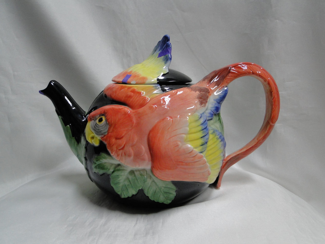 Fitz & Floyd Jungle Parrot, Multicolored Parrot: Teapot & Lid, 7" Tall, As Is