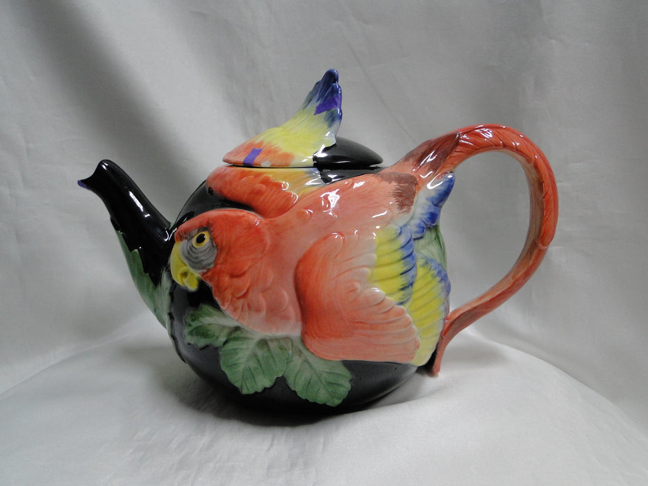 Fitz & Floyd Jungle Parrot, Multicolored Parrot: Teapot & Lid, 7" Tall, As Is