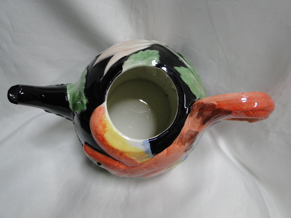 Fitz & Floyd Jungle Parrot, Multicolored Parrot: Teapot & Lid, 7" Tall, As Is