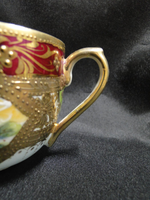 Asian Raised Gold, Burgundy Edge, Roses: Cup & Saucer Set, 2 1/2" Tall