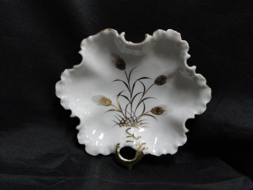 White w/ Golden Wheat, Gold Trim, Scalloped: Leaf Shaped Dish, 7 1/8"