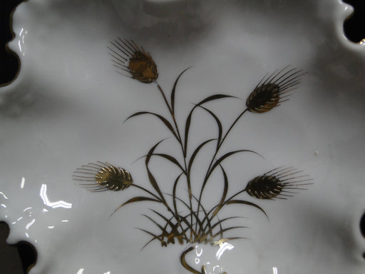 White w/ Golden Wheat, Gold Trim, Scalloped: Leaf Shaped Dish, 7 1/8"