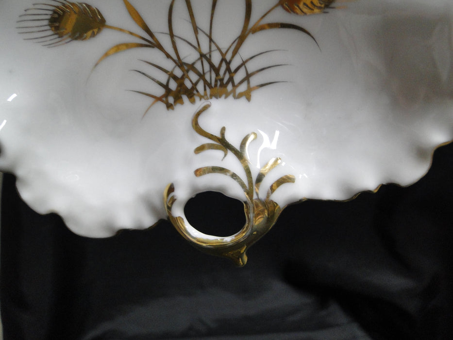 White w/ Golden Wheat, Gold Trim, Scalloped: Leaf Shaped Dish, 7 1/8"