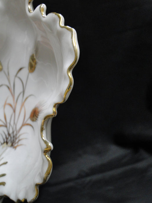 White w/ Golden Wheat, Gold Trim, Scalloped: Leaf Shaped Dish, 7 1/8"