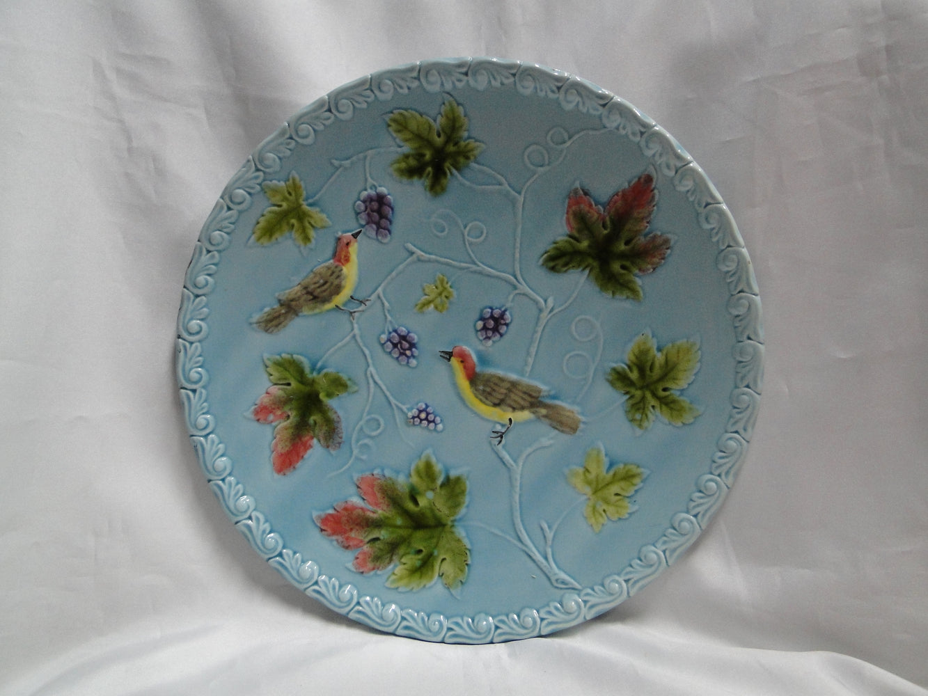 Zell German Majolica Birds & Grapes 230, Blue: Round Platter, 11 1/8", As Is