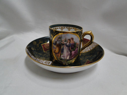 Royal Vienna Ladies Scene, Burgundy, Green: Demitasse Cup & Saucer Set, 2 1/8"