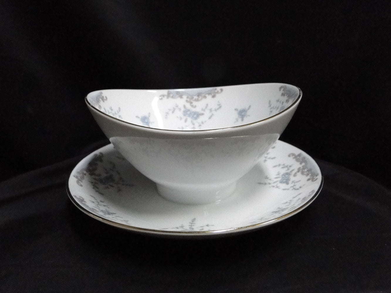 Imperial Seville, Blue Roses, Gray Scrolls, Gold Trim: Gravy Boat w/ Underplate
