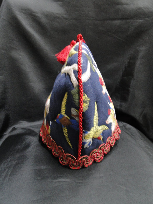 Multicolored Birds & Florals on Navy: New Handmade Teapot Cozy, 12 3/4"