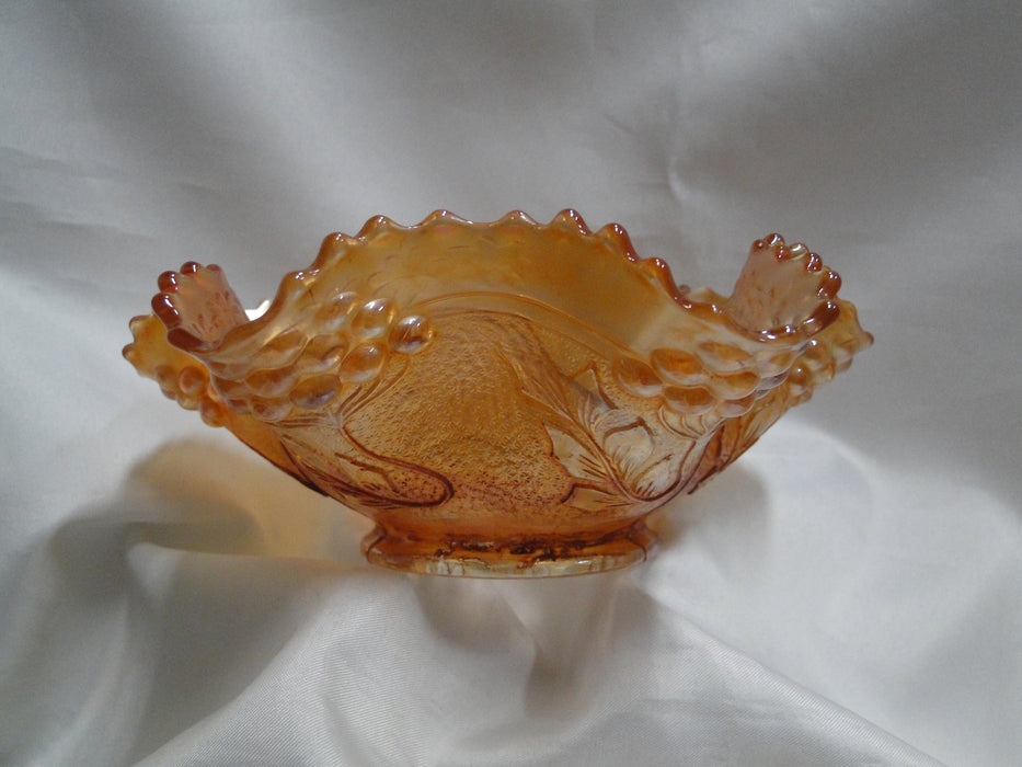 Fenton Marigold Carnival Glass: Crimped Bowl w/ Lions & Berries, 6 3/4" x 2 1/2"