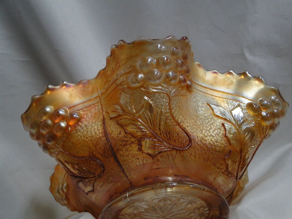 Fenton Marigold Carnival Glass: Crimped Bowl w/ Lions & Berries, 6 3/4" x 2 1/2"