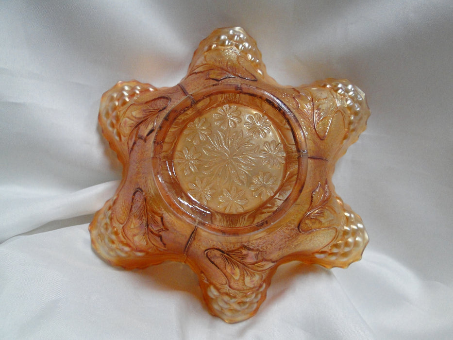 Fenton Marigold Carnival Glass: Crimped Bowl w/ Lions & Berries, 6 3/4" x 2 1/2"