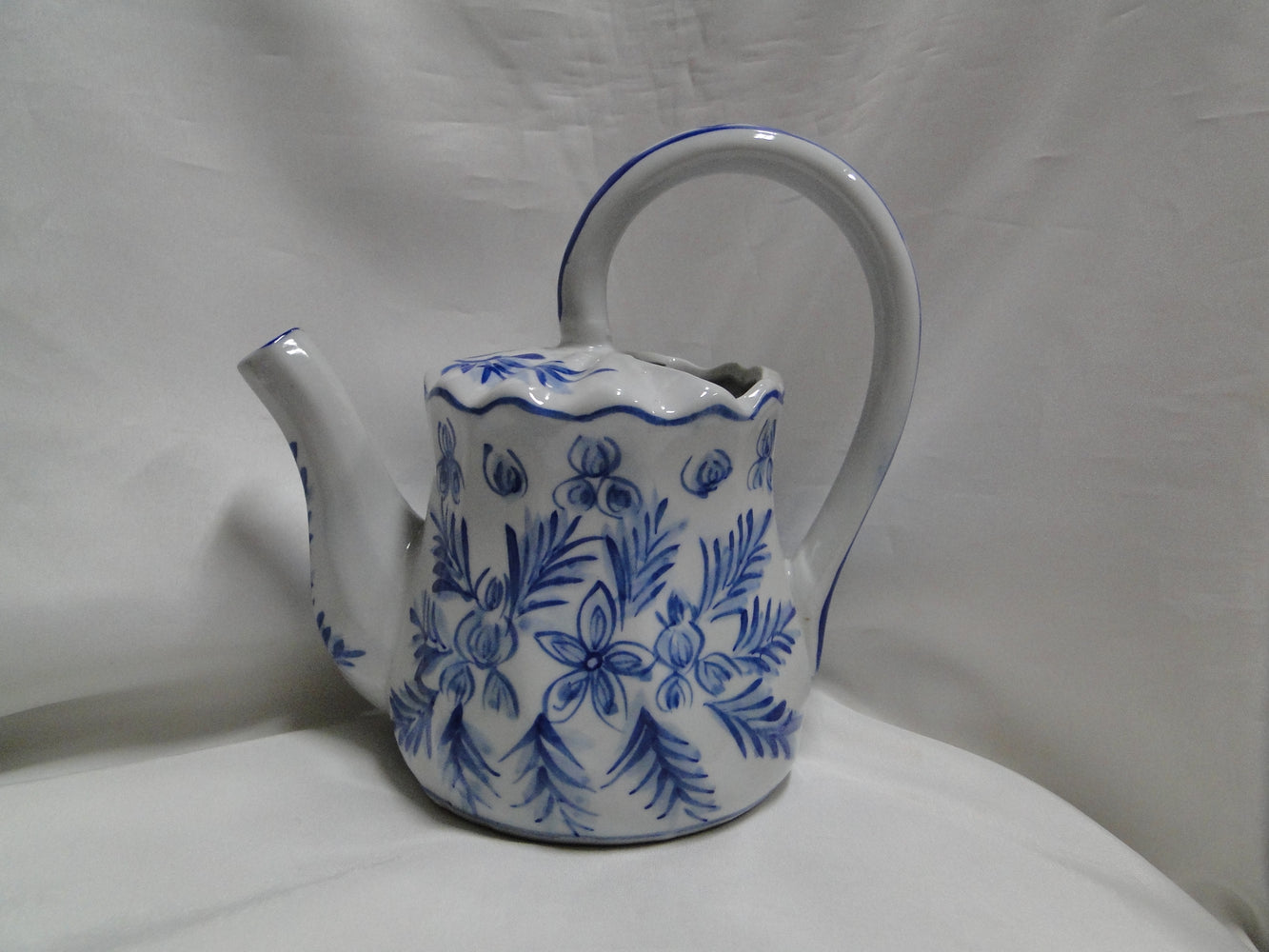 Ironstone Made in China, Blue on Lt Grey: Watering Pitcher, 7 3/4" Tall