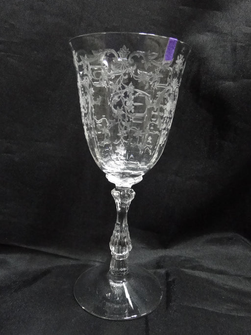 Fostoria Navarre Clear, Stem 6016, Etch 327: Water or Wine Goblet, 7 3/4", As Is