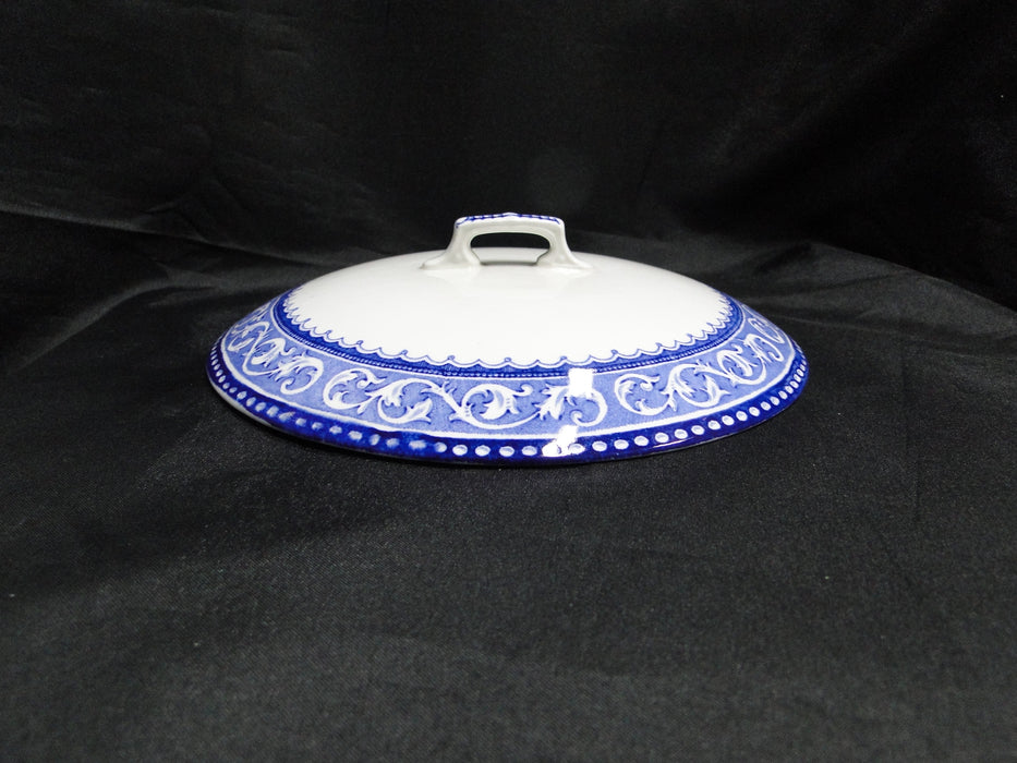 Myott Staffordshire Corinth Blue, Scrolls on Blue Band: Serving Bowl & Lid As Is