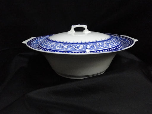Myott Staffordshire Corinth Blue, Scrolls on Blue Band: Serving Bowl & Lid As Is