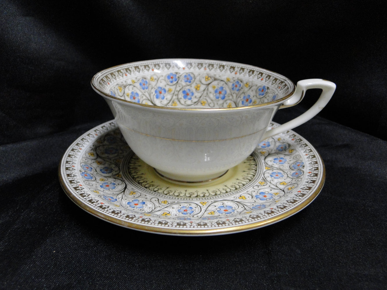 Royal Worcester Lady Evelyn, Scrolls, Florals: Cup & Saucer Set, 2 1/8"