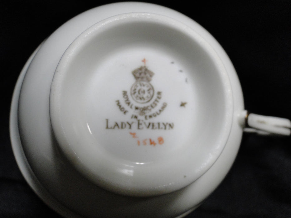 Royal Worcester Lady Evelyn, Scrolls, Florals: Cup & Saucer Set, 2 1/8"