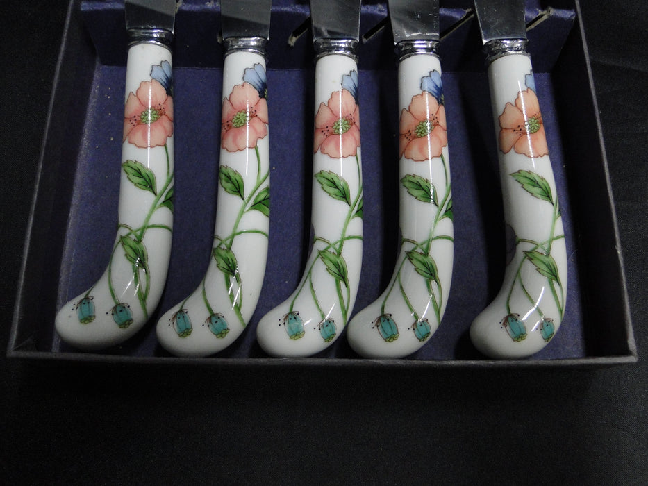 Villeroy & Boch Amapola, Blue & Orange Flowers, Prill: 5 Steak Knives 8 3/4" Box