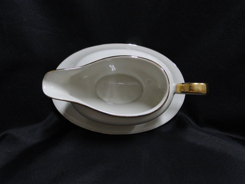 Elfenbein (Bavaria) Ivory w/ Gold Trim: Gravy Boat w/ Attached Underplate