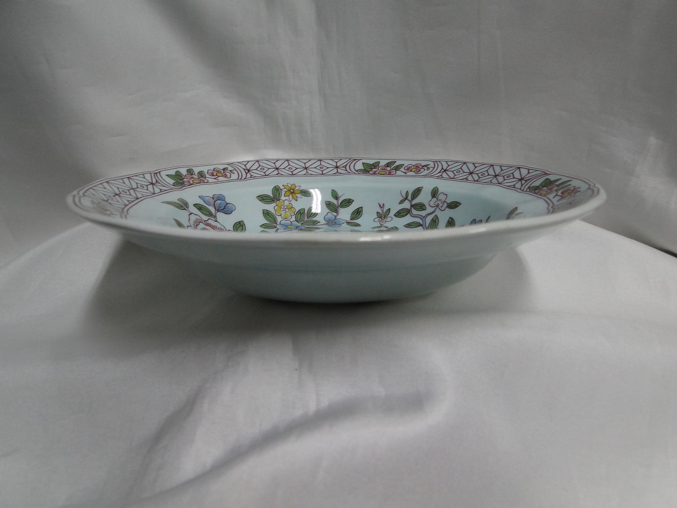 Adams Singapore Bird, Celadon w/ Florals: Rim Soup Bowl (s), 7 3/4" x 1 1/2"
