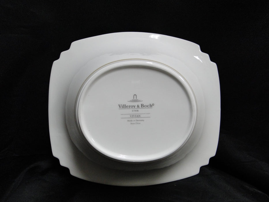 Villeroy & Boch Vivian, Ivory Rim, Gold Bands: Oval Serving Bowl, 9 3/4"